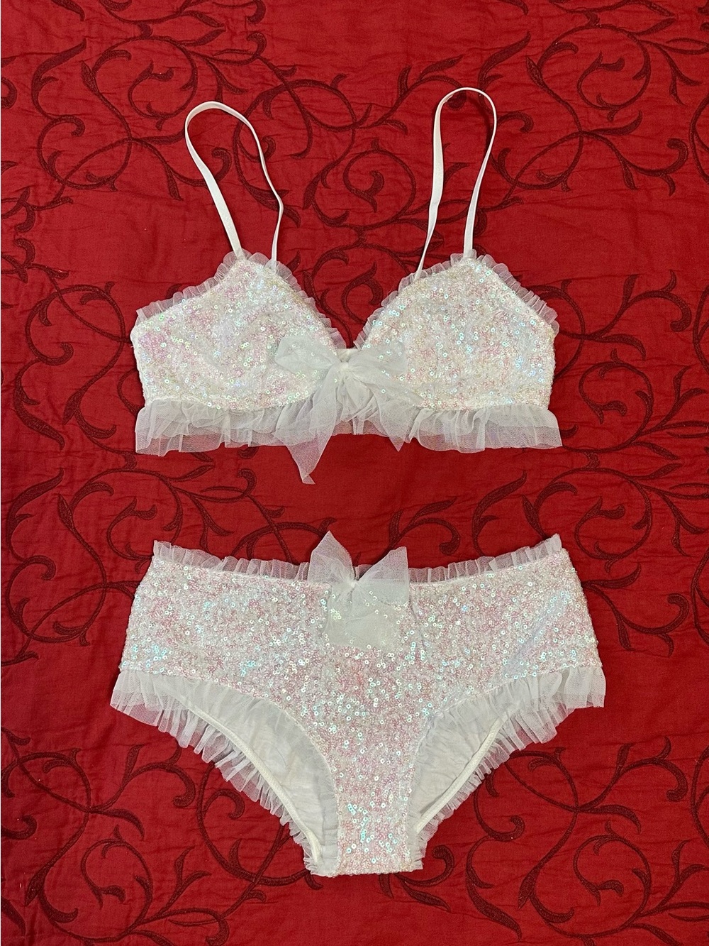 Victoria's Secret White Sequin Bralette & Brief Set